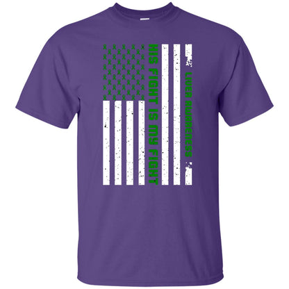 Liver Awareness His Fight Is My Fight Emerald Ribbon Stars Flag Of Usa Shirt Purple