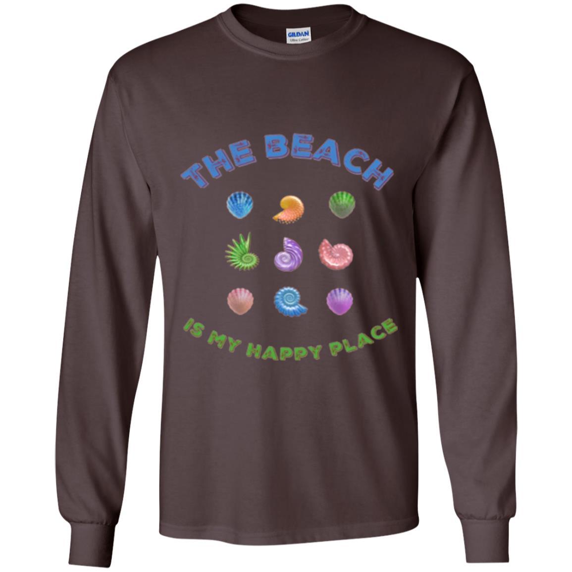 Shell T-shirt The Beach Is My Happy Place Dark Chocolate