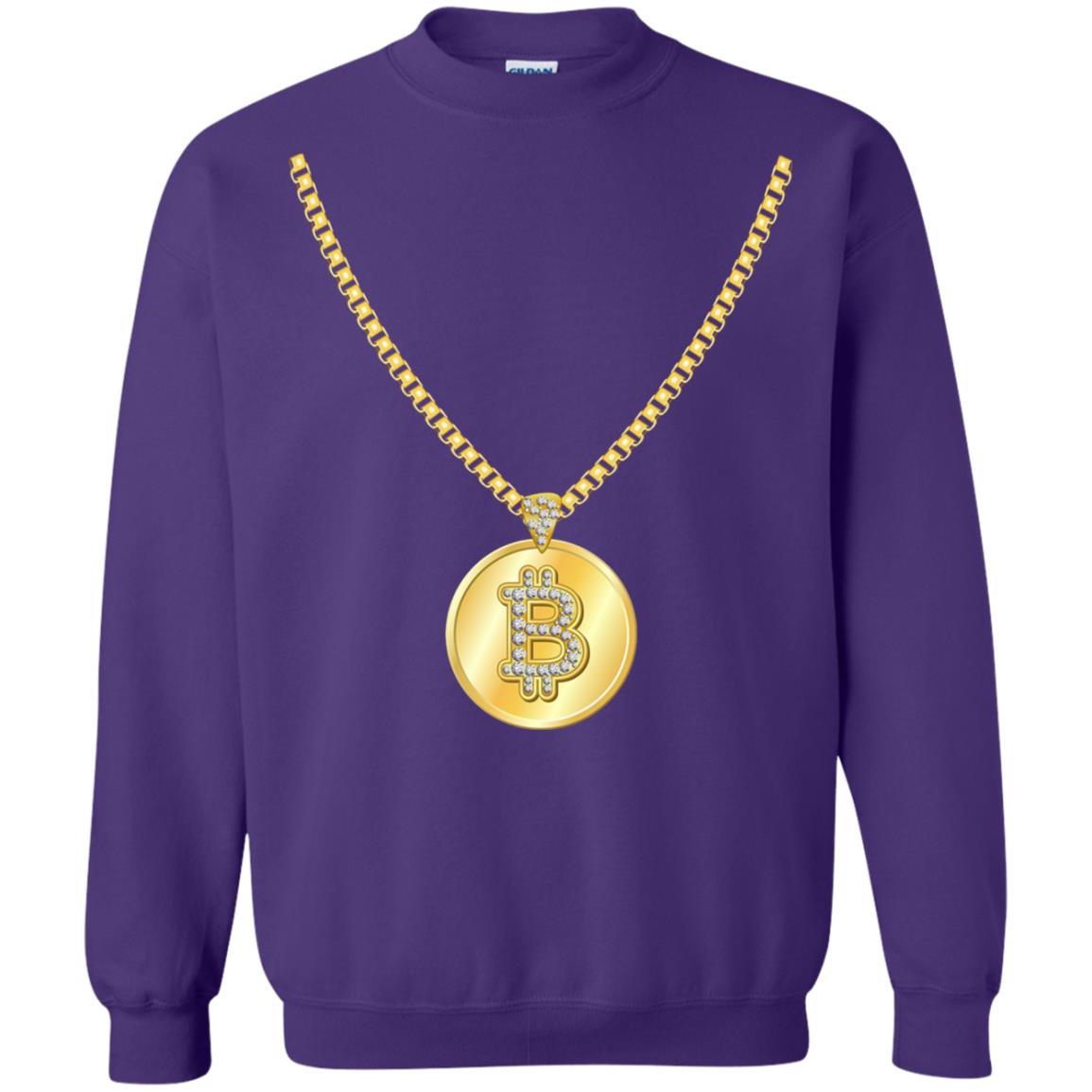 Funny Bitcoin T-shirt Gold Chain Cryptocurrency Necklace Purple