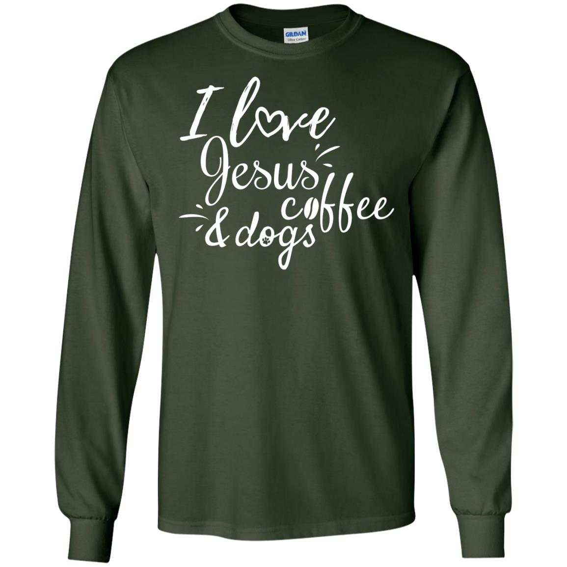I Love Jesus Coffee And Dogs Christian T-shirt Forest Green