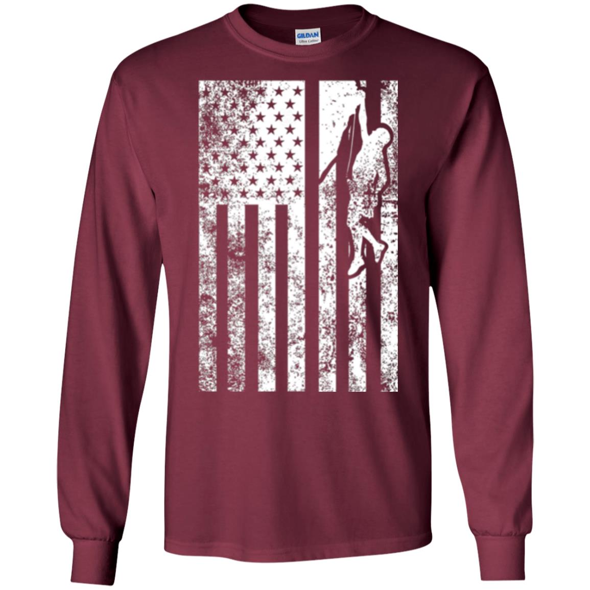 Rock Climbing T Shirt - Rock Climbing Flag Of United States T-shirt Maroon