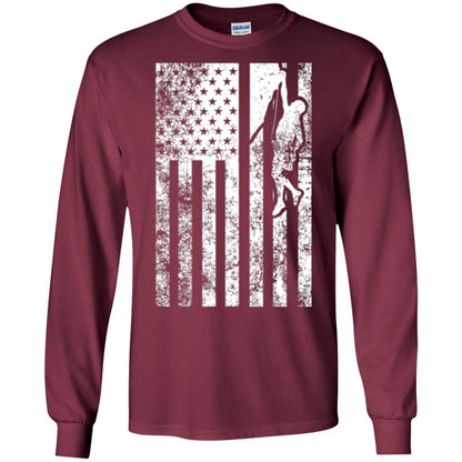 Rock Climbing T Shirt - Rock Climbing Flag Of United States T-shirt Maroon