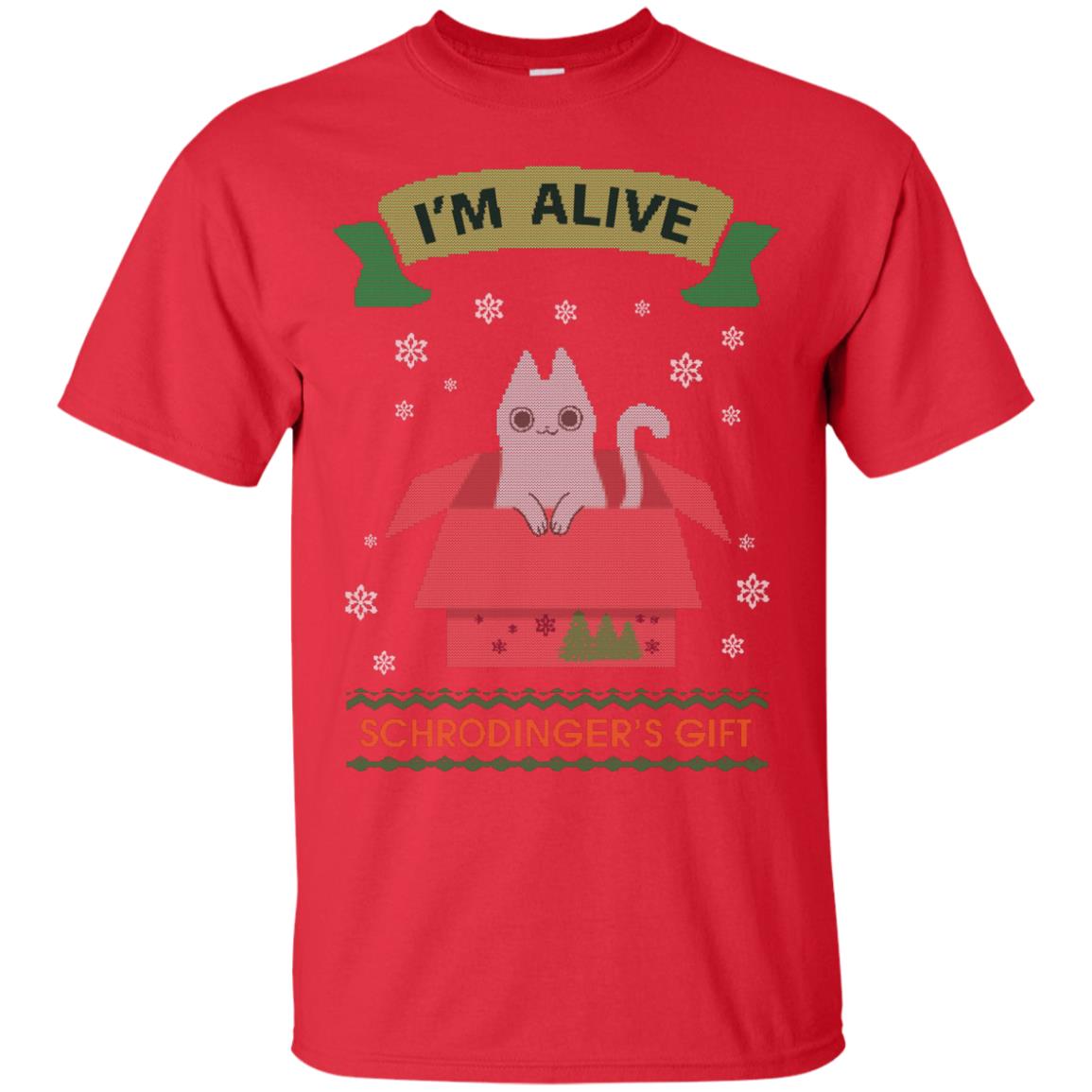 Im Alive Schrodingers Gift Cat Christmas Shirt Red