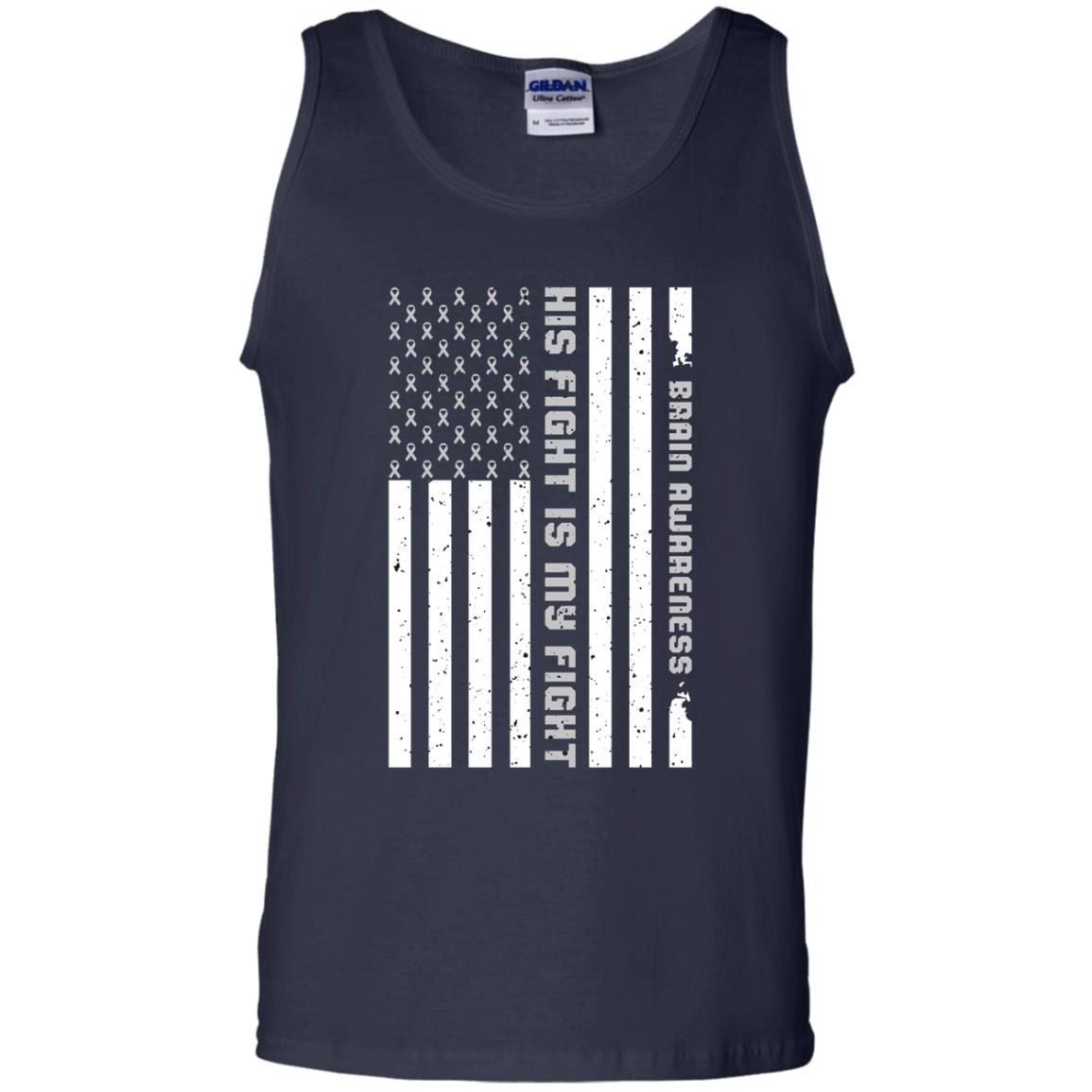 Brain Awareness His Fight Is My Fight Grey Ribbon Stars Flag Of Usa Shirt Navy