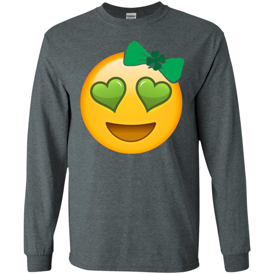 Emoji Green Heart Eyes Bow Saint Patricks Day Shirt For Girls Dark Heather