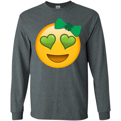 Emoji Green Heart Eyes Bow Saint Patricks Day Shirt For Girls Dark Heather