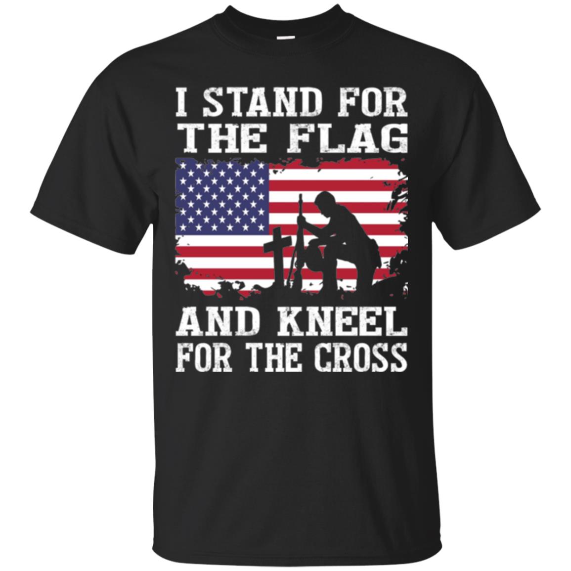 Miiitary T-shirt Stand For The Flag And Kneel For The Cross Black