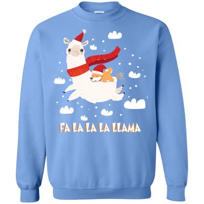 Fa La La La Llama With Shiba Inu X-mas Gift Shirt Carolina Blue
