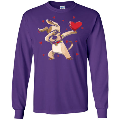 Funny Dabbing Dog Valentine_s Day T-shirt Purple