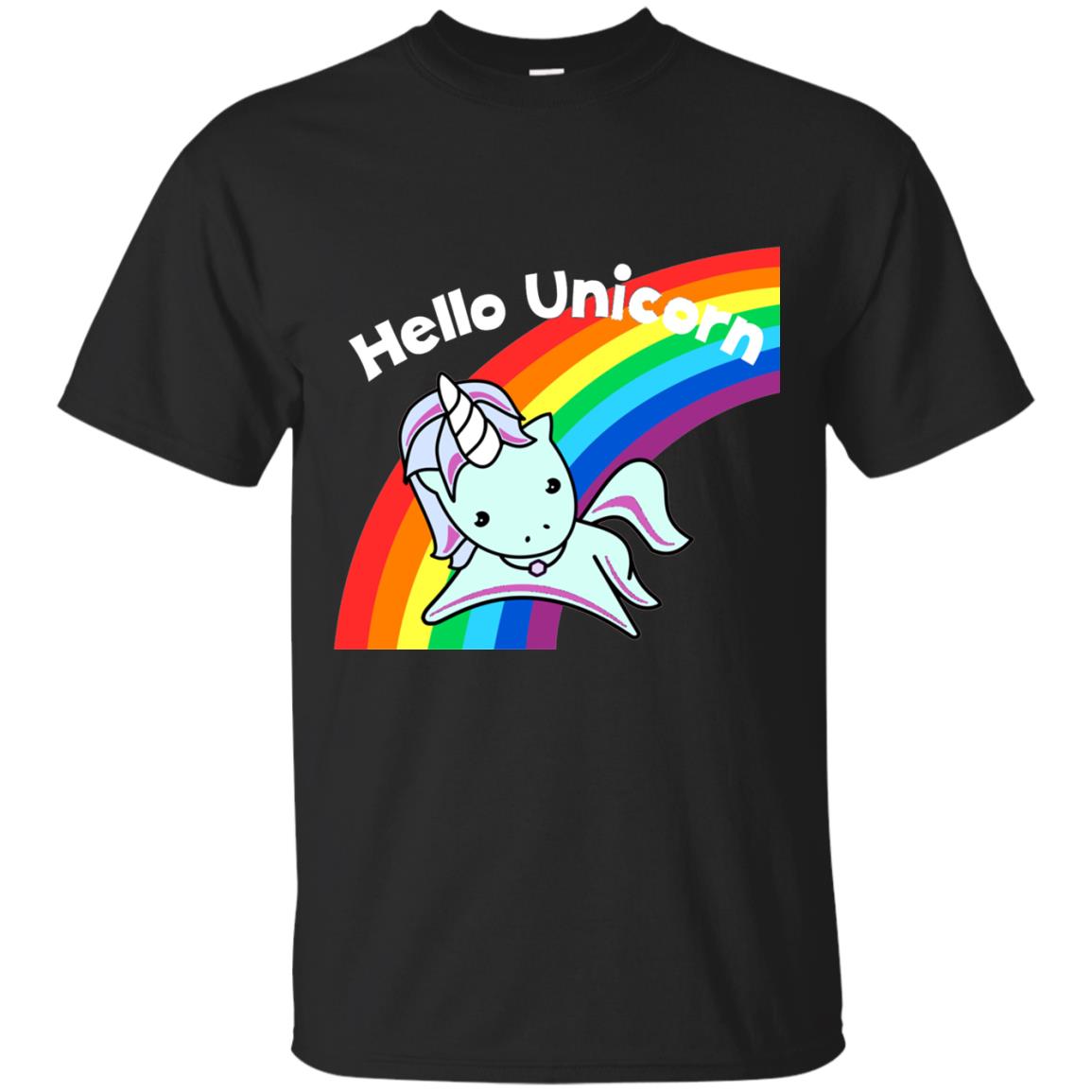 Pink Hello Unicorn Rainbow Unicorn Lover T-shirt Black