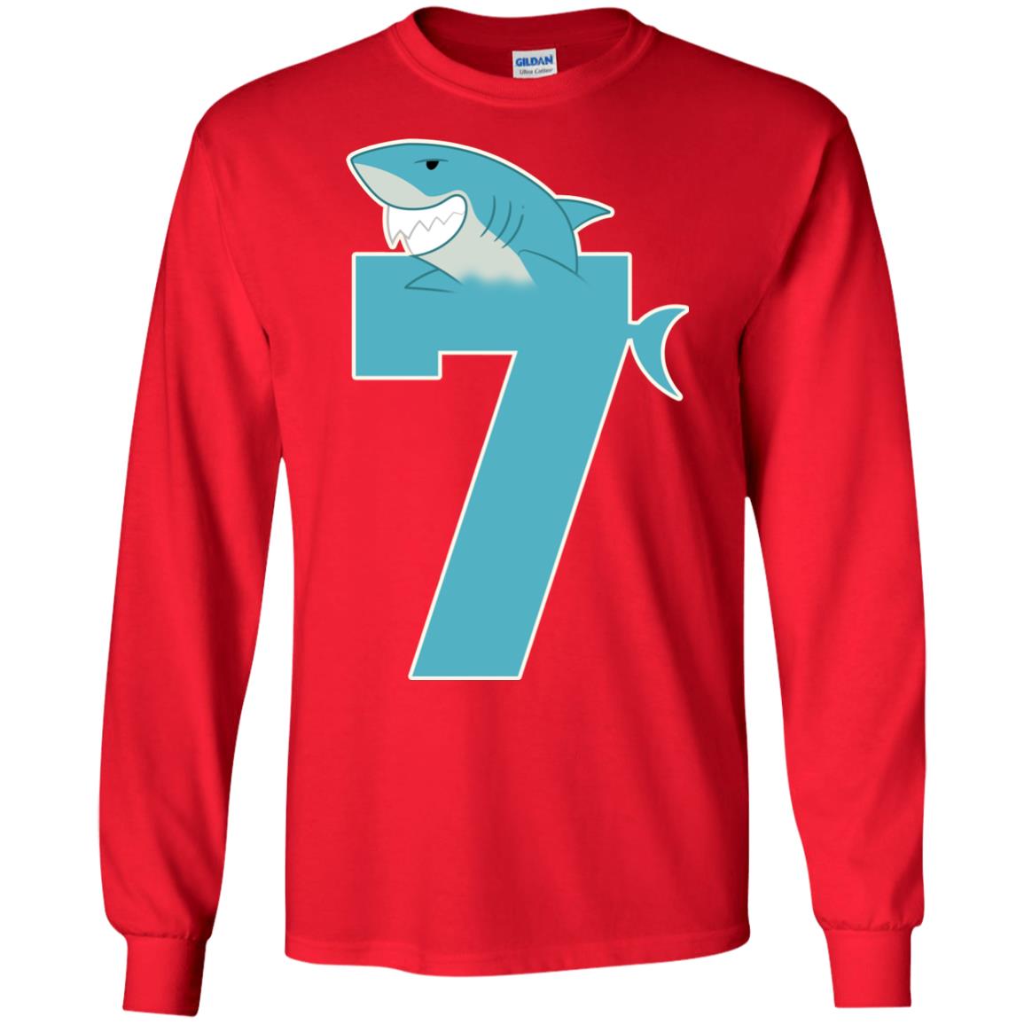 7th Birthday Shark Party Shirt Red