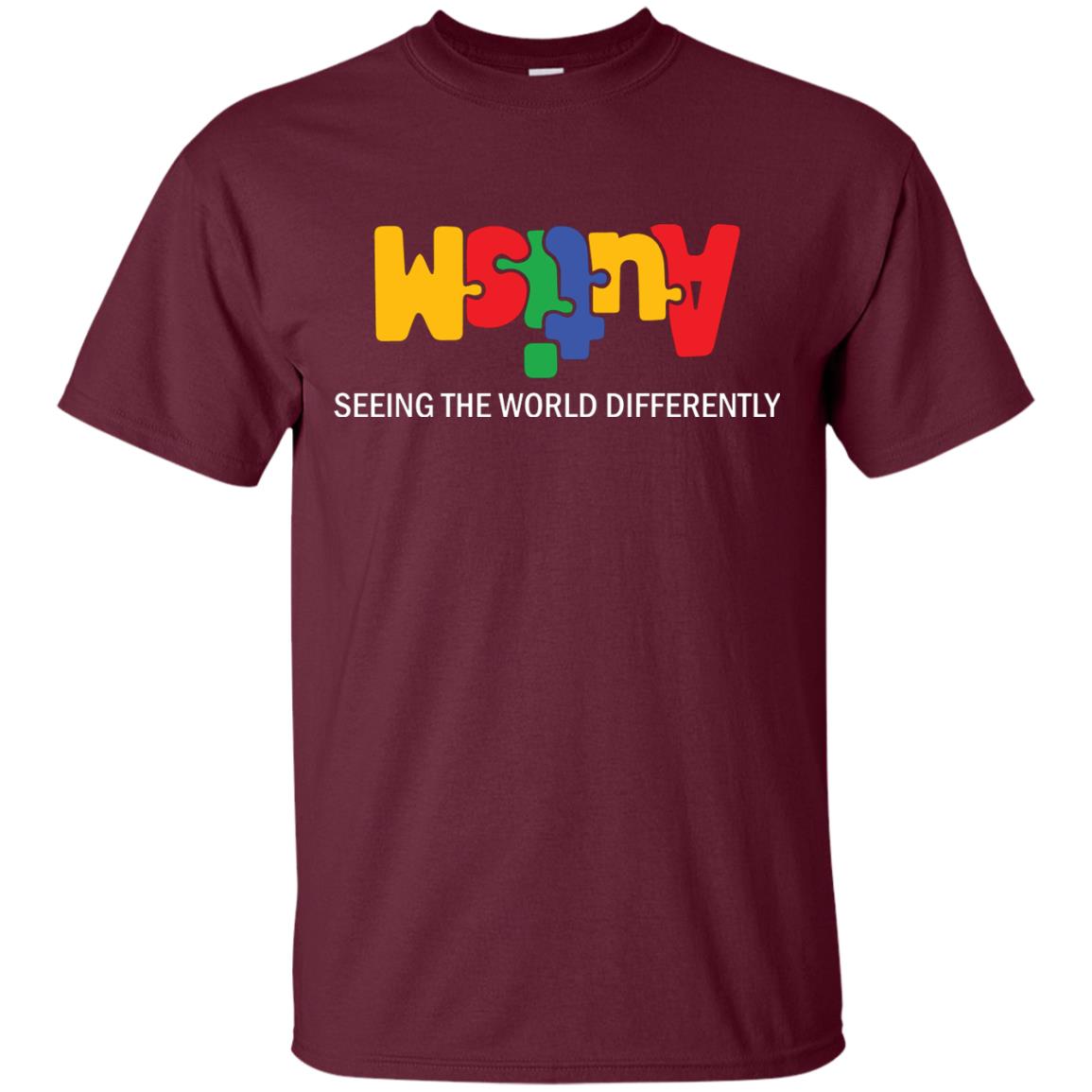 Autism Awareness T-shirt Seeing The World Differently Maroon