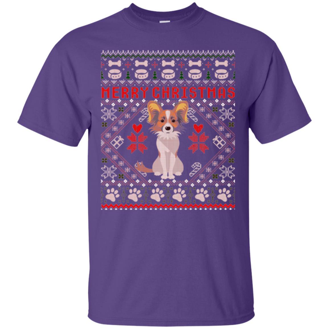 Dog Lover T-shirt Papillon Dog Merry Christmas Purple