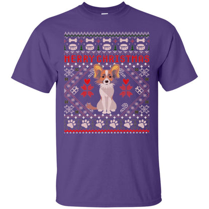 Dog Lover T-shirt Papillon Dog Merry Christmas Purple
