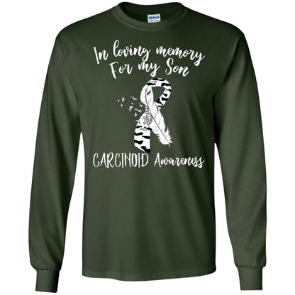 In Loving Memory For My Son Carcinoid Awarenss Zebra Stripe Ribbons Shirt Forest Green