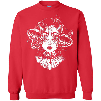 Horned Devil Girl Tshirt Satanic Halloween Glitch Goth Red