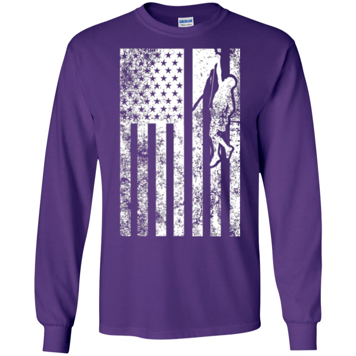 Rock Climbing T Shirt - Rock Climbing Flag Of United States T-shirt Purple