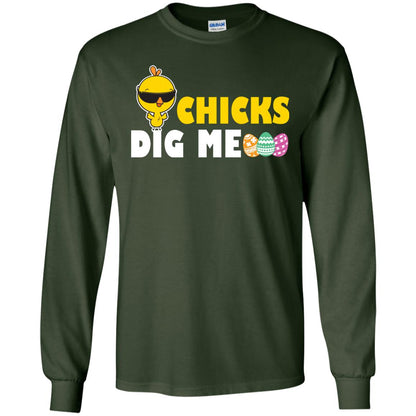 Chicks Dig Me Funny Chicken Shirt For Easter Day Forest Green