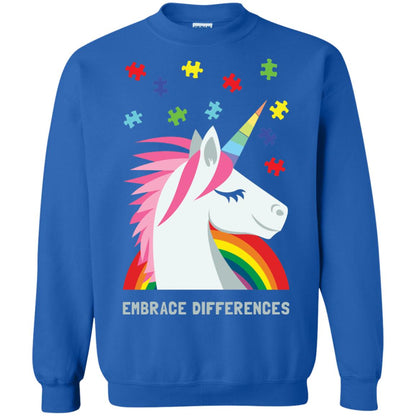 Autism Awareness Shirt Unicorn Puzzle Embrace Differences Royal
