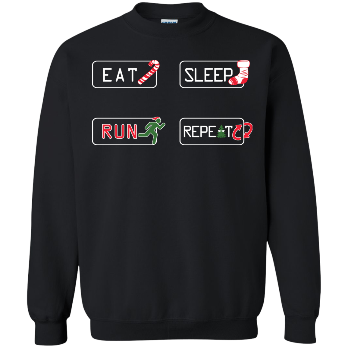 Christmas T-Shirt Eat Sleep Run Repeat Black