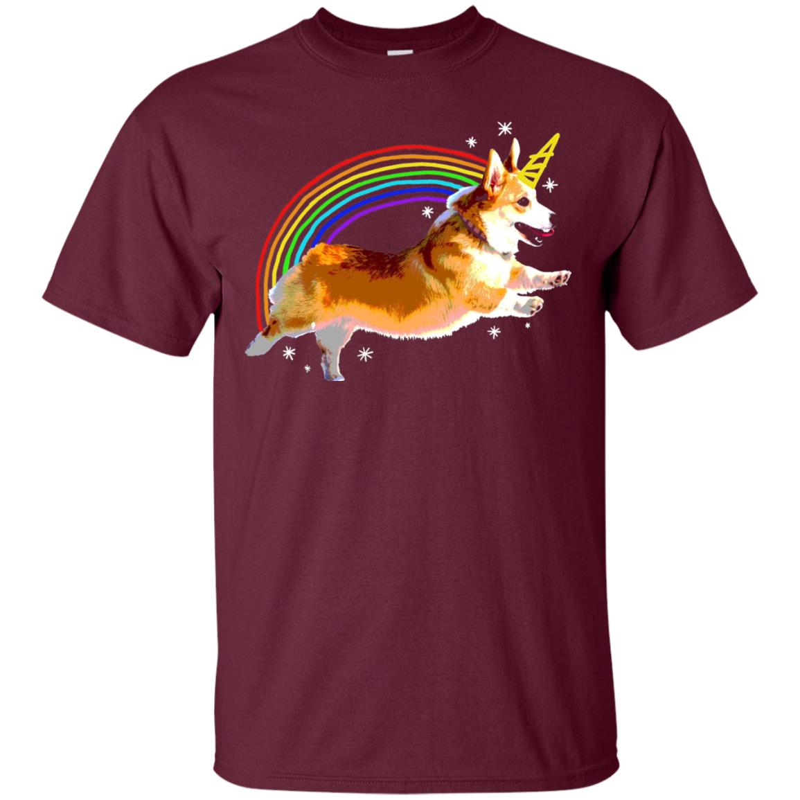 Unicorn Corgi Rainbow Doodle Dog Lover T-shirt Maroon