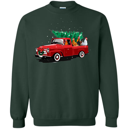 Chickens On Car Merry Christmas Gift Shirt For Mens Womens Forest Green