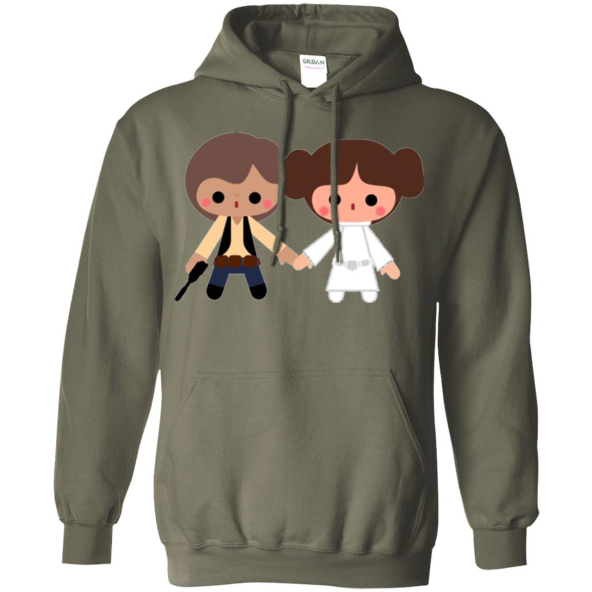 Cartoon T-shirt Han Solo Princess Leia Military Green