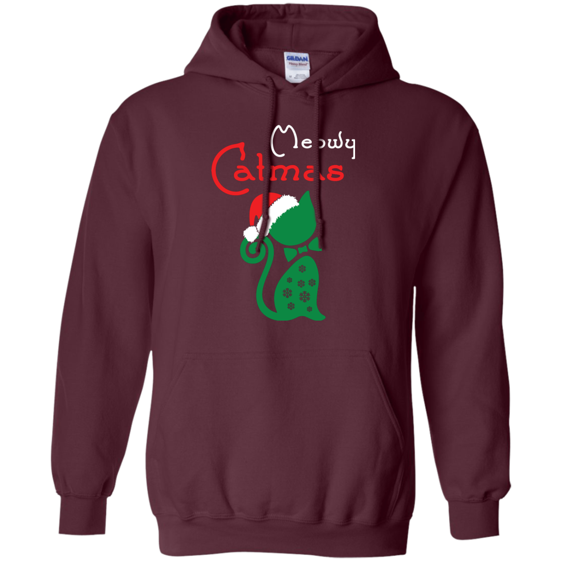 Cat Christmas T-Shirt Meowy Catmas Maroon