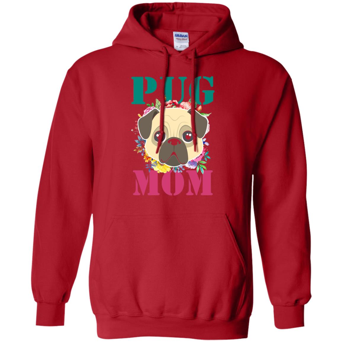 Floral Pug Mom T-shirt Puppy Pet Lover Red