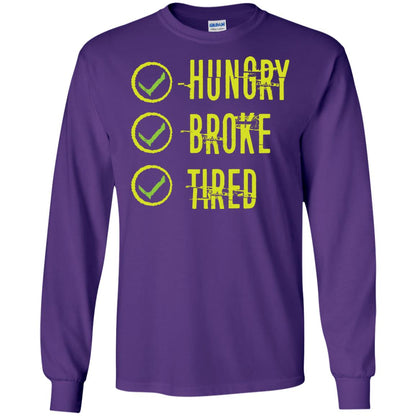 Hungry Broke Tired Check Mark T-shirt Purple