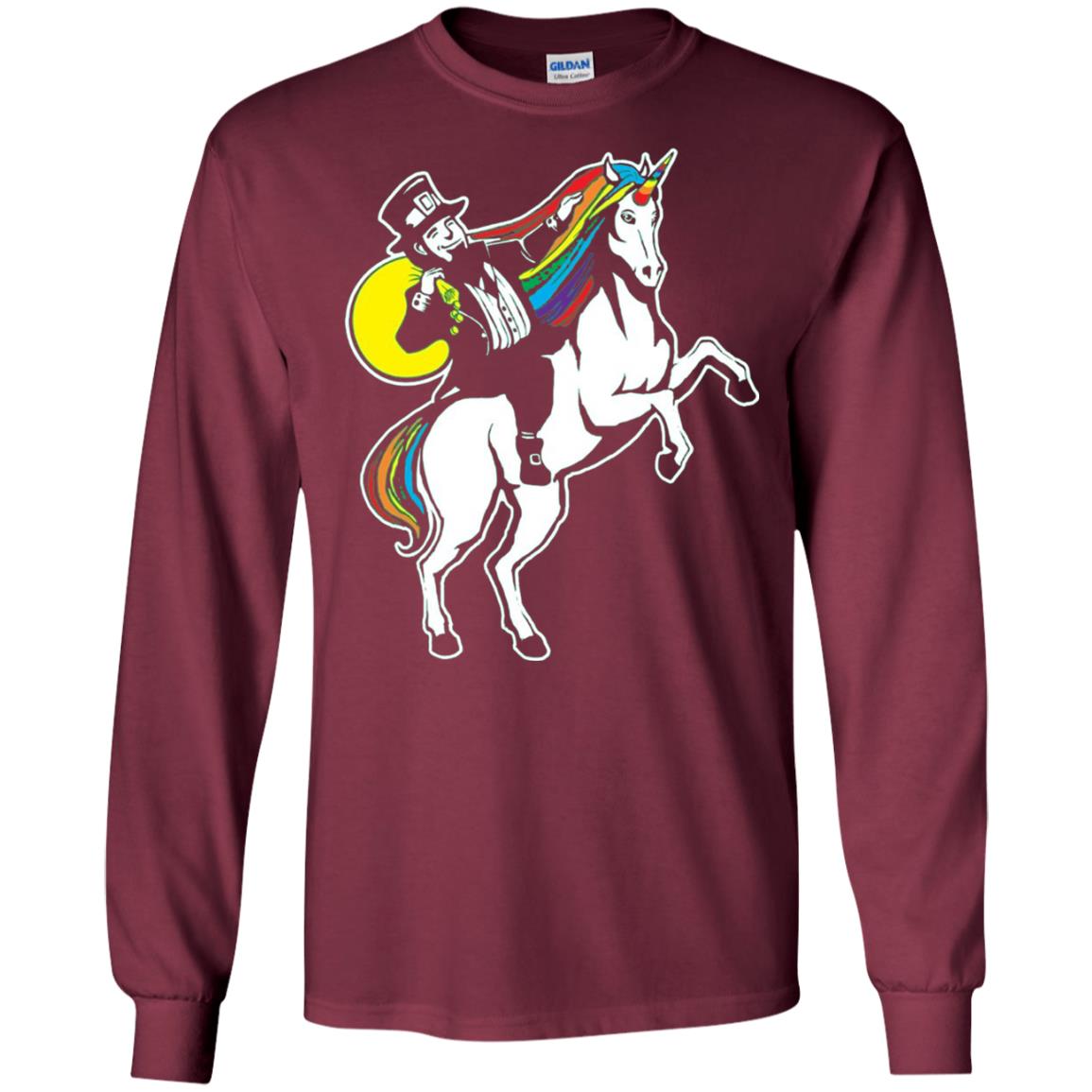 St Patrick Day Lepricorn Leprechaun Riding Unicorn T-shirt Maroon
