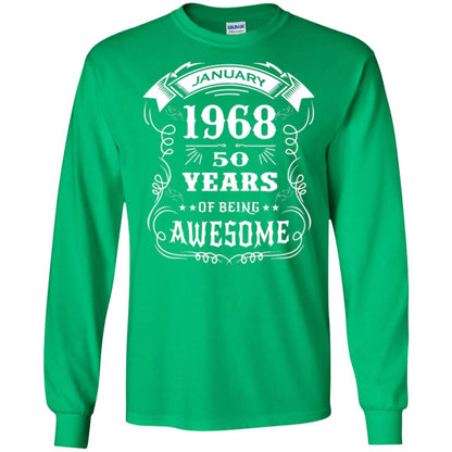 50th Birthday T-shirt Born In January 1968 Irish Green