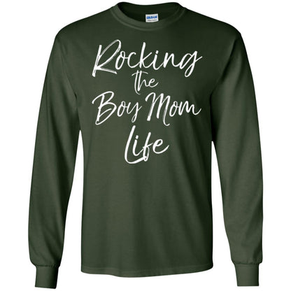 Mom T-shirt Rocking The Boy Mom Life Forest Green