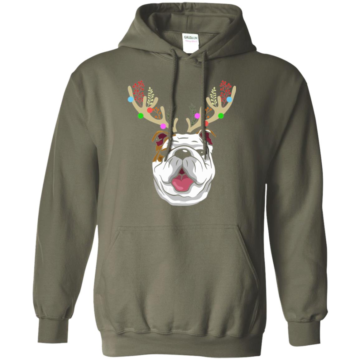 Dog Lovers T-shirt Funny Bulldogs With Antlers Military Green