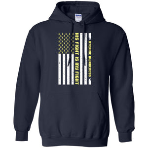 Uterine Awareness His Fight Is My Fight Peach Ribbon Stars Flag Of Usa ShirtG185 Gildan Pullover Hoodie 8 oz.