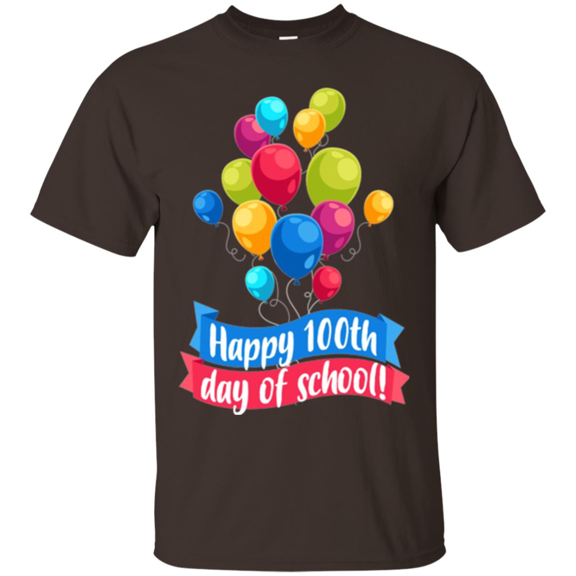 Happy 100th Day Of School Colorful Balloons Funny T-shirt Dark Chocolate