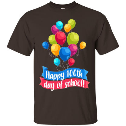 Happy 100th Day Of School Colorful Balloons Funny T-shirt Dark Chocolate