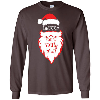 Christmas T-shirt Merry Dilly Dilly Y'all Dark Chocolate