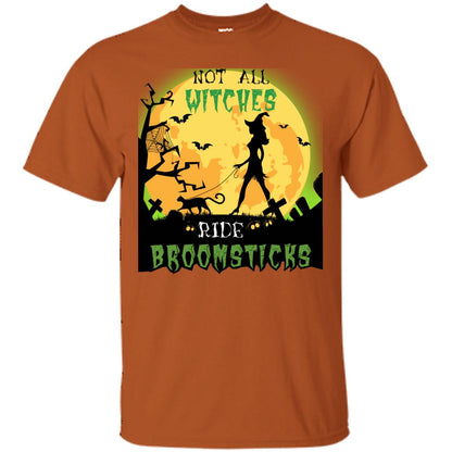 Not All Witches Ride Broomsticks Witches Walk With Cat Funny Halloween Shirt Texas Orange