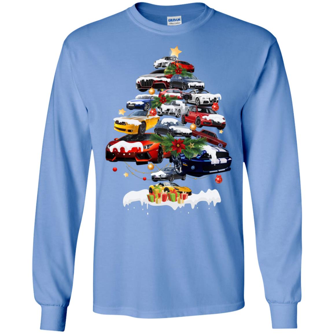 Cars Christmas Tree X-mas Gift Shirt For Mens Or Womens Carolina Blue