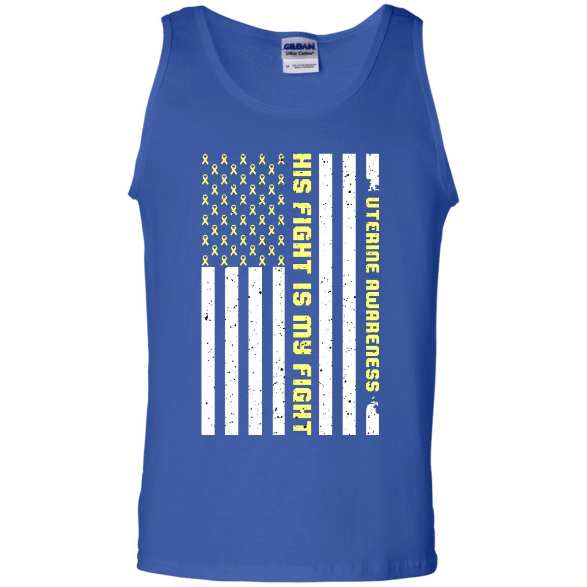 Uterine Awareness His Fight Is My Fight Peach Ribbon Stars Flag Of Usa Shirt Royal
