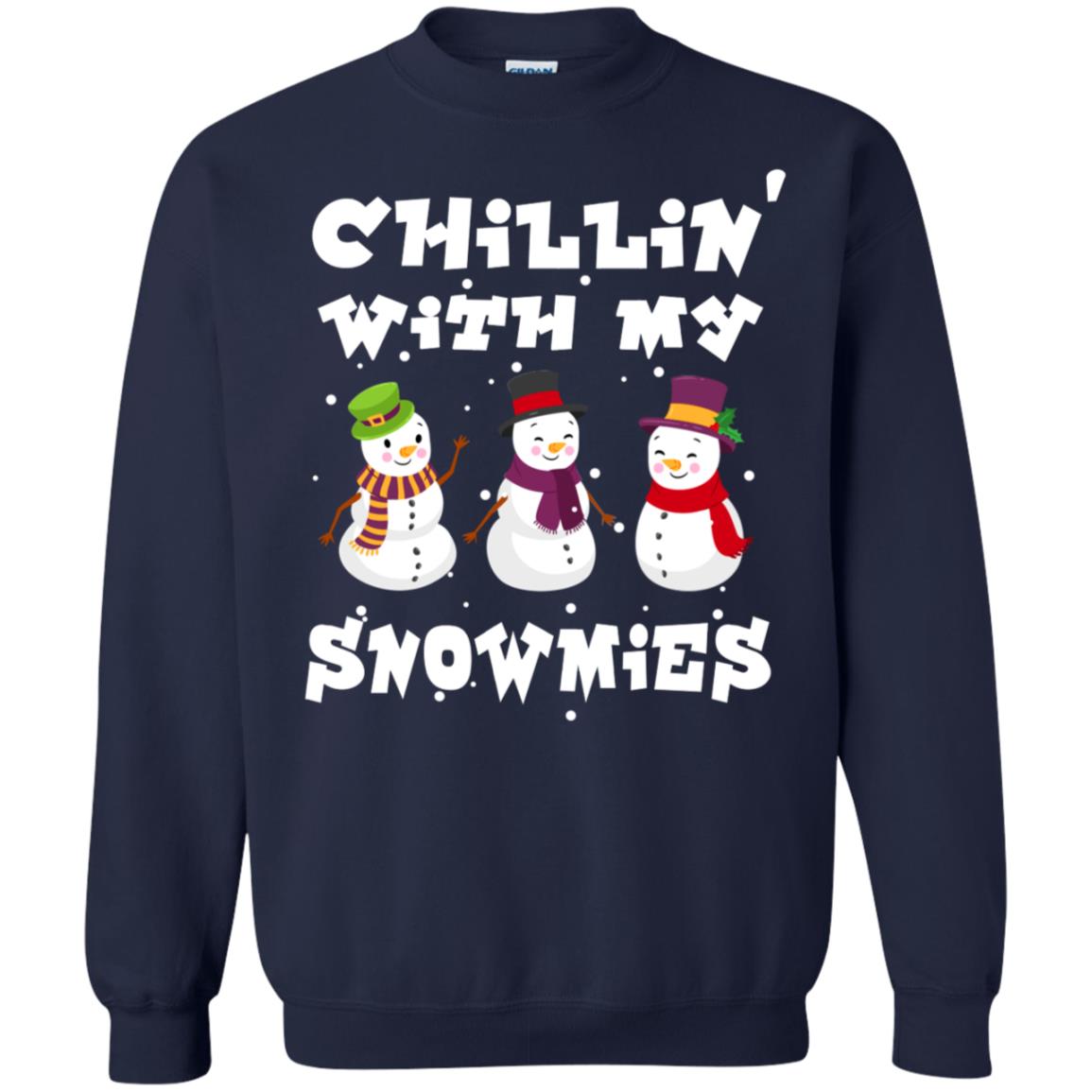 Chillin' With My Snowmie Snowman X-mas Gift Shirt For Mens Womens Kids Navy