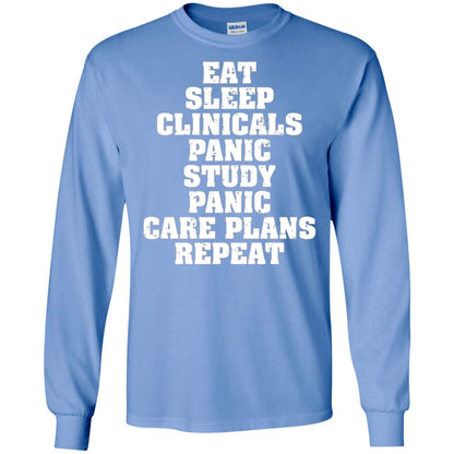 Funny Nursing Student T-shirt Eat Sleep Clinicals Panic Carolina Blue