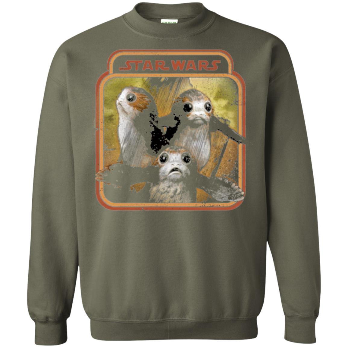 Film T-shirt Star Wars Last Jedi Porg Triplets Retro Box Graphic Military Green