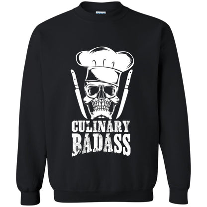 Culinary Badass Funny Chef Skull Knifes Cooking Tshirt Black