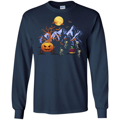 Dancing Skeleton With Pumpkin Funny Halloween Gift Shirt Navy