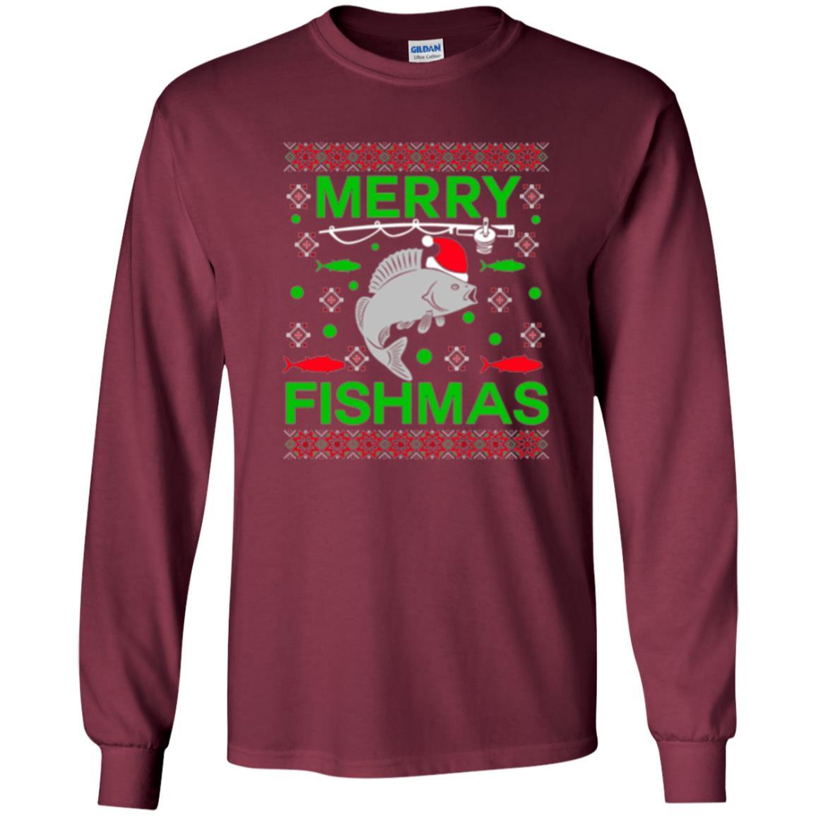 Christmas T-shirt Merry Fishmas Merry Christmas Fisherman Maroon
