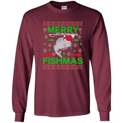 Christmas T-shirt Merry Fishmas Merry Christmas Fisherman Maroon