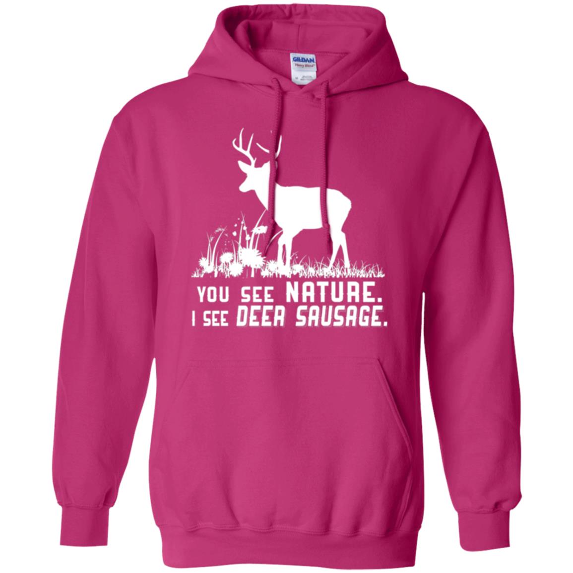 Funny Hunting T-shirt You See Nature I See Deer Sausage Heliconia