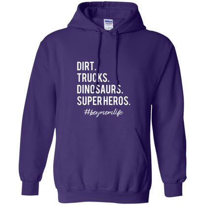 Dirt Trucks Dinosaurs Super Heros #boymomlife Mommy T-shirt Purple